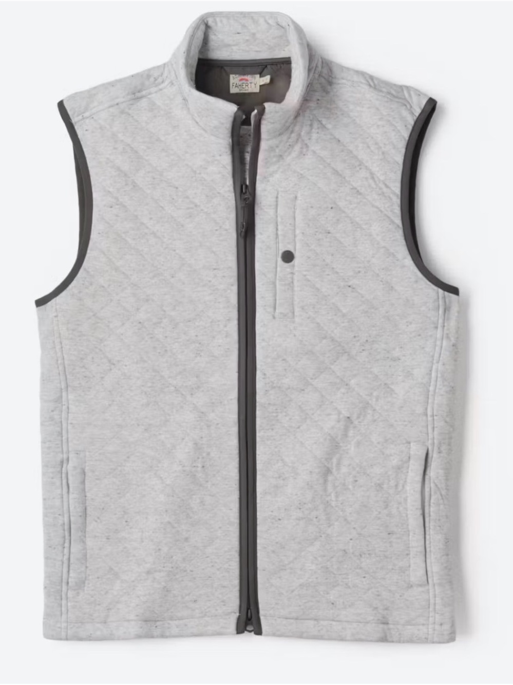 Faherty Men’s Epic Quilted Fleece Light Gray Cotton Blend Zippered Vest Medium
